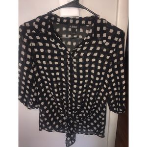 Polka dotted full length button down blouse